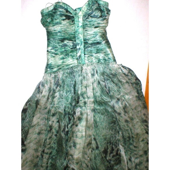 New 38 Carlos Miele Womens 4 Silk Runway Gown Dress Strapless Silk Green Snake - Picture 5 of 13